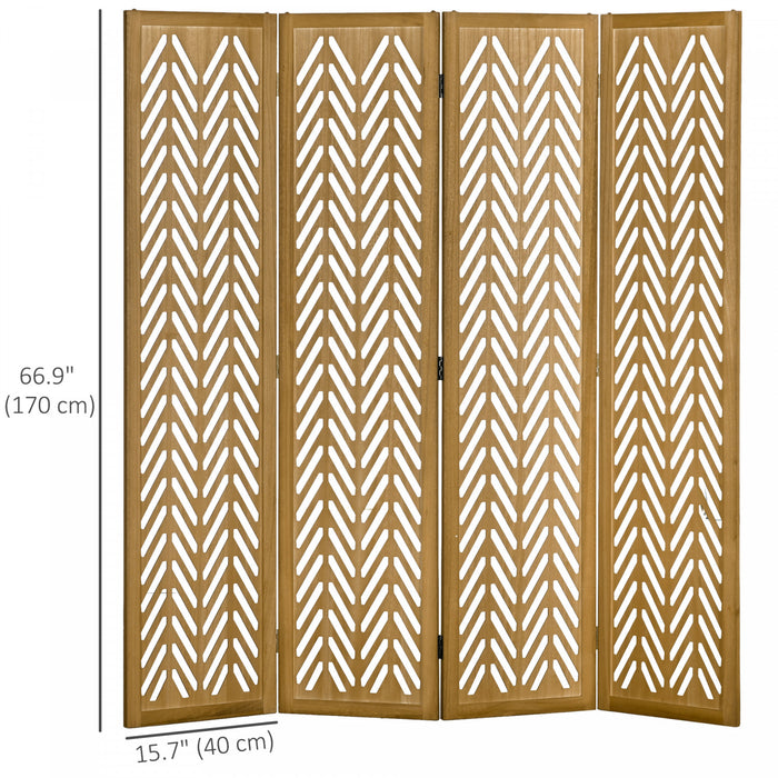 HOMCOM 4 Panel Room Divider, 5.6ft Tall Folding Privacy Screen, Light Brown