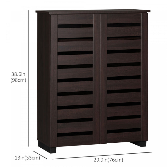 HOMCOM Shoe Storage Cabinet with Slatted Doors for 15 Pairs of Shoes Brown