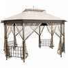 Costway 10'x12' Patio Gazebo Canopy Shelter Double Top Netting Sidewalls Beige