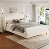 Jeffrey Upholstered Bed with Boucle Wingback Headboard,King Size - White | Lit Jeffrey Rembourre avec Tete de Lit Ailes en Tissu Boucle, Taille King - Blanc