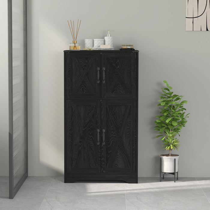 HOMCOM Kitchen Pantry Cabinet Pantry Storage Cabinet with Barn Doors Black