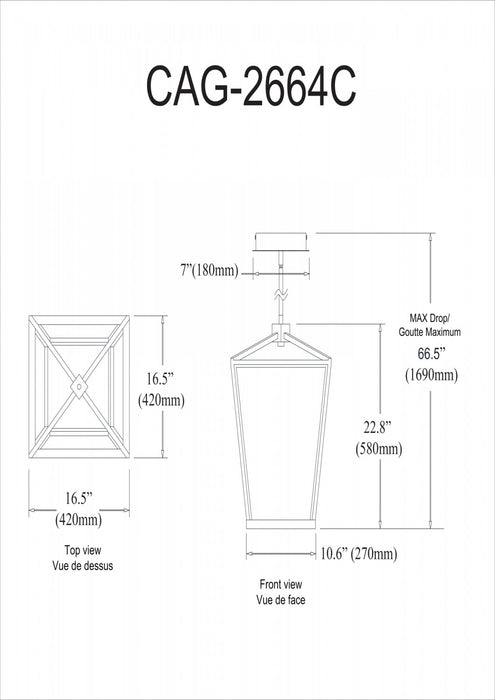 Dainolite Cage LED Pendant 64w Aged Brass Finish White Diffuser Lamp