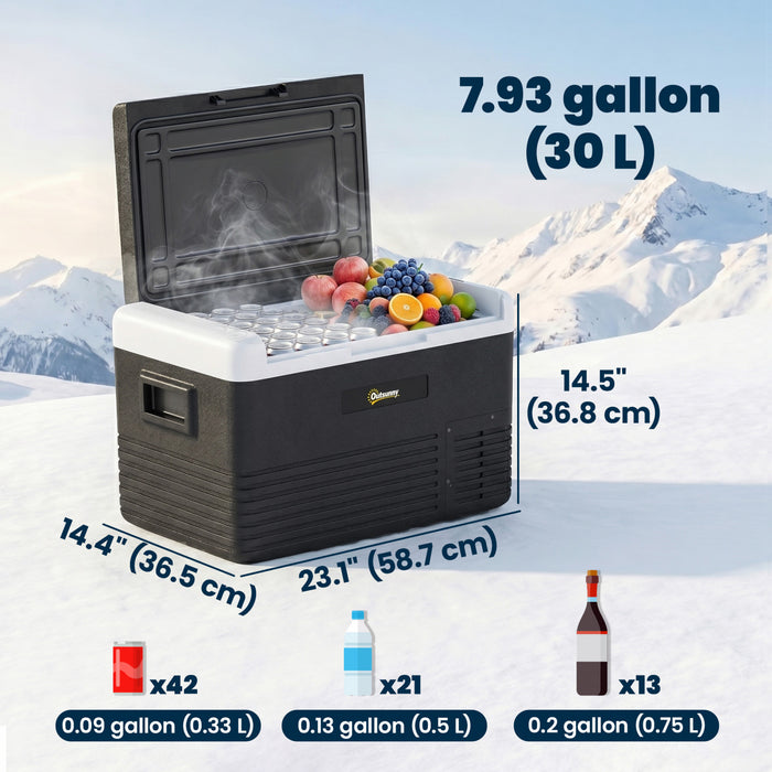 Outsunny 12 Volt Car Refrigerator, 32QT Car Fridge Electric Cooler, 12/24V DC and 100-240V AC, -4-68 ℉, Portable Refrigerator for Truck SUV Travel Camping Road Trips Tailgating