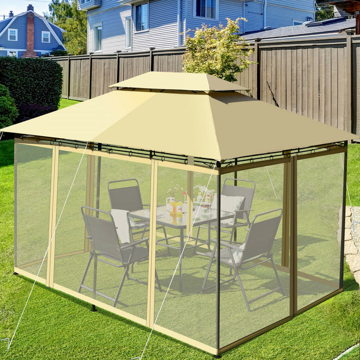 2-tier 10'x13' Steel Gazebo Canopy Tent Shelter Patio Garden Outdoor Netting Beige