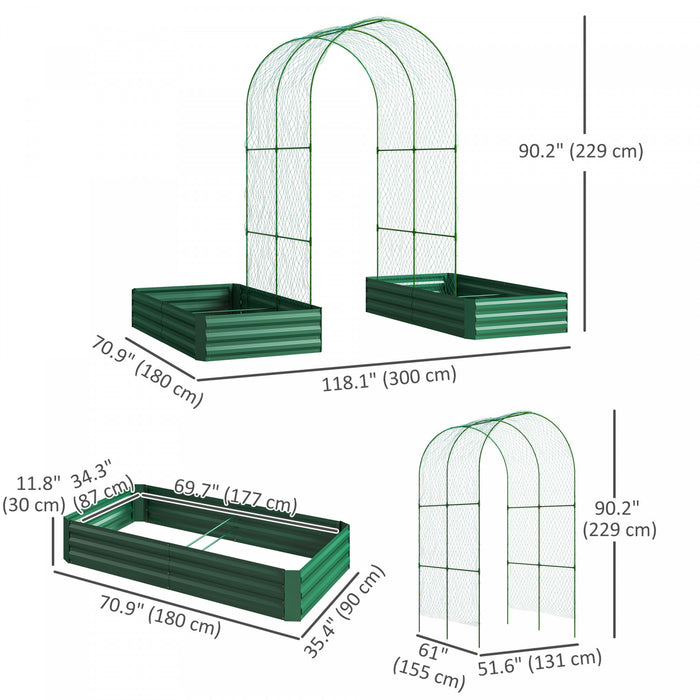 Outsunny Galvanized Raised Garden Bed Outdoor Planter Box with Trellis