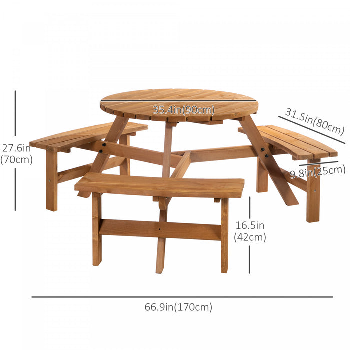 Outsunny Picnic Table Bench Set With Umbrella Hole For 6 People Brown