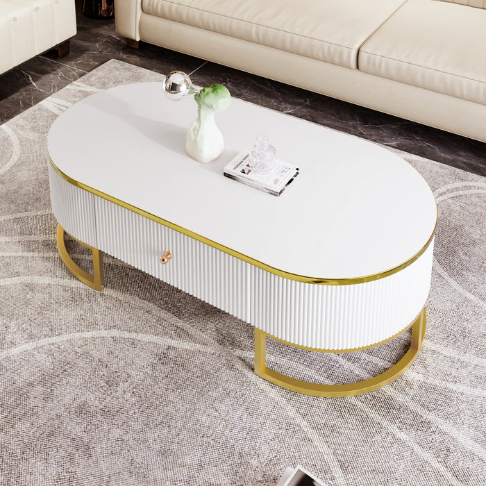 Edison 47.2\" Oval Engineered Wood Coffee Table With Storage Drawers, White