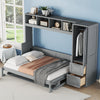 Dennis Engineered Wood Full Murphy Bed With Shelves And Drawers - Grey | Lit Mural Escamotable Dennis En Bois Composite, Taille Double, Avec Etageres Et Tiroirs - Gris