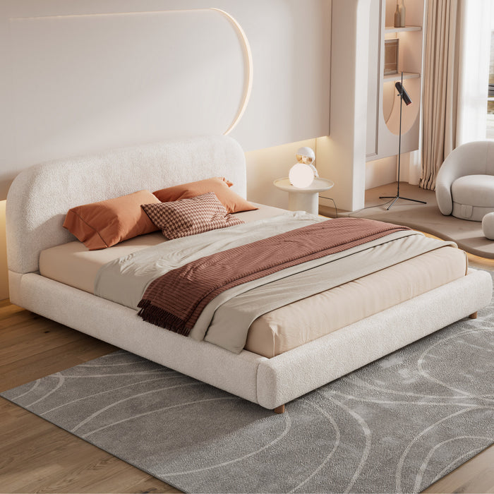 Laurel Ottoman Hydraulic Lift Storage Platform Bed with Boucle Upholstered and Hidden Under-White 