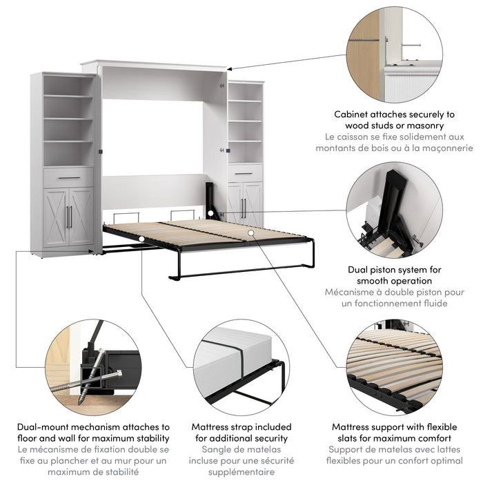 Bestar Key West Queen Murphy Bed & Closet Organizers with Doors & Drawers (119 W) - Pure White Oak