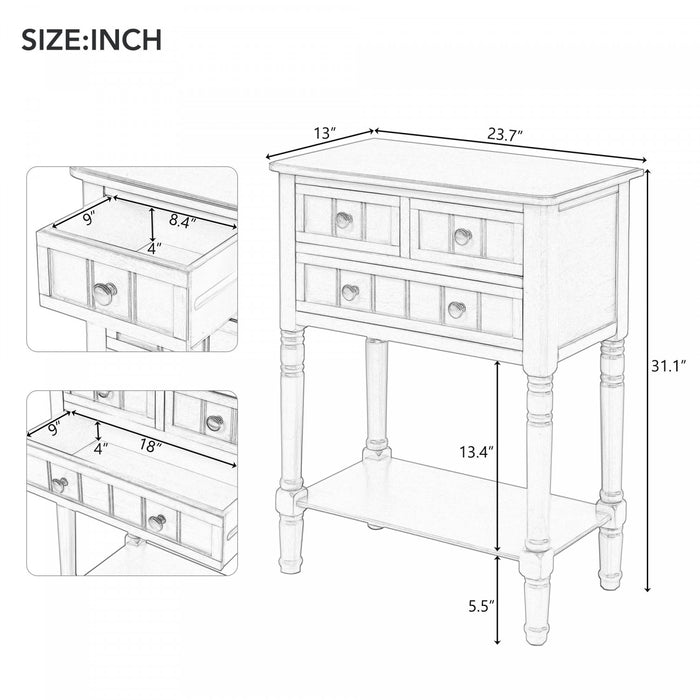 Olivia Solid Wood Console Table With Drawers And Bottom Shelf - Grey