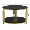 Nancy 31.5" Round Mirror Coffee Table With Lower Shelf - Black | Table Basse Ronde Nancy De 31,5" Avec Plateau Miroir Et Etagere Inferieure - Noire