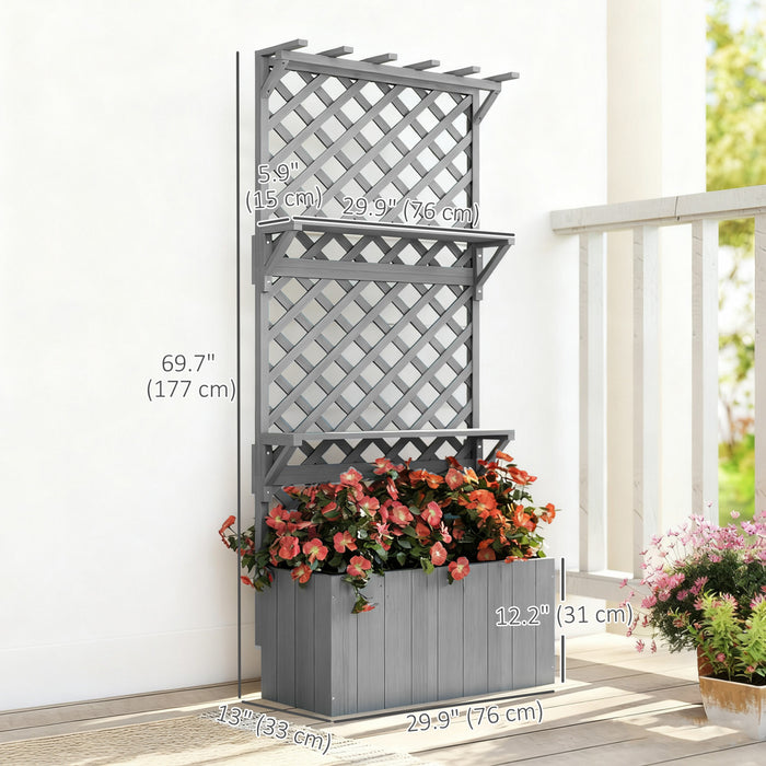 Outsunny Raised Garden Bed with Trellis and Plant Shelf, Grey