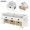 Harvey Solid Wood Storage Bench With Drawers And Rattan Baskets - White | Banc De Rangement Harvey En Bois Massif Avec Tiroirs Et Paniers En Rotin, Blanc
