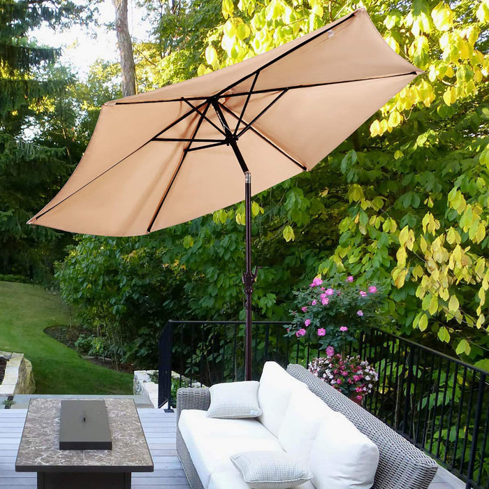 Costway 9ft Patio Umbrella Outdoor W/ 50 LBS Round Umbrella Stand W/ Wheels