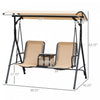 Outsunny 2 Person Covered Porch Swing Patio Swing With Pivot Storage Table, Cup Holder, & Adjustable|Outsunny Balancelle De Jardin 2 Places Table D'appoint Pivotante + Rangement Integre Inclinaison Toi