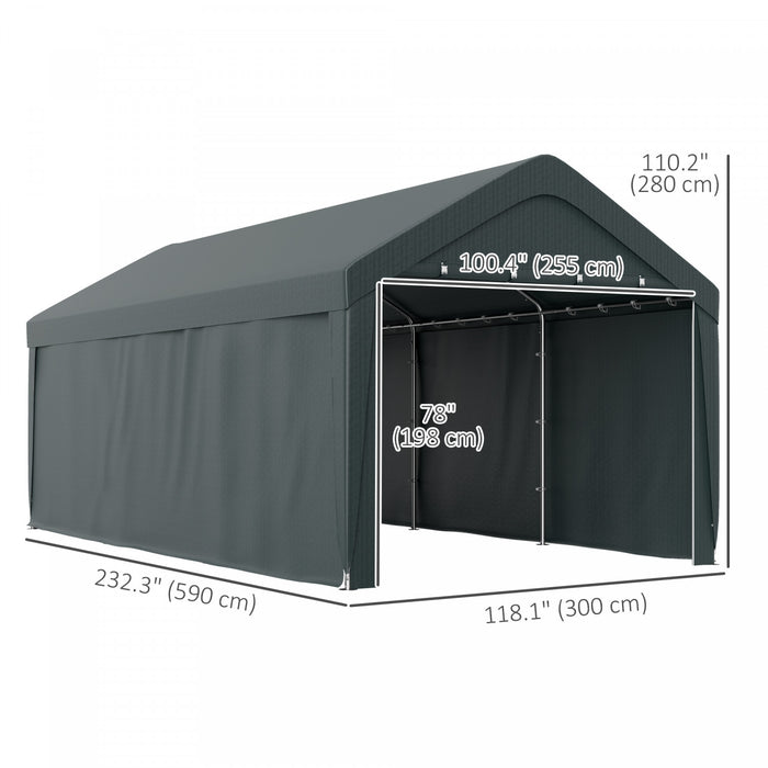 Outsunny Carport, 10 X 20 Ft Car Shelter With 2 Roll-up Doors, Dark Grey
