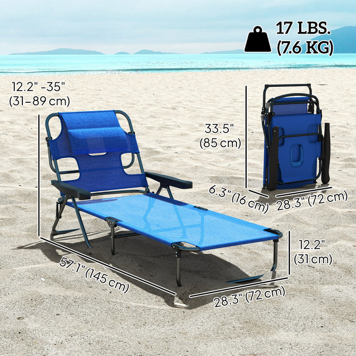 Outsunny Folding Lounge Chair W/ Reclining Back, Tanning Chair, Dark Blue