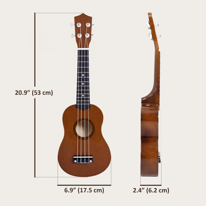 HOMCOM Portable 21 Inch Birch Wood Ukulele, 4 Nylon Strings Smooth Lightweight Beginner, Experienced Player, Brown