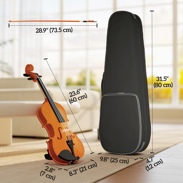 HOMCOM 4/4 Full Size Violin Kit, Wood Acoustic Violin Set for Beginners, Adults, Students, Musical Instrument Fiddle Kit with Hard Case, Bow, Rosin, Bridge and Shoulder Rest, Brown