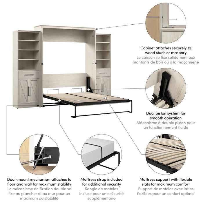Bestar Key West Queen Murphy Bed & Closet Organizers with Doors & Drawers (119 W) - Linen White Oak