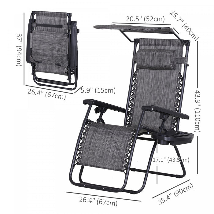 Outsunny Foldable Lounge Chair With Canopy Shade, Side Tray, Cup Holder