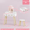 Qaba Kids Vanity, 2 in 1 Girls Vanity Set with Mirror and Stool and Lights, Drawers, Storage Boxes, Toddler Makeup Dressing Table, Pretend Play for Kids Room, Pink