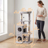 PawHut 52" Cat Tree, Multi-Level Large Cat Tower House with 2-Tier Condo, Bed, Sisal Scratching Posts and Teaser Toys for Indoor Kittens Activity Center, Light Grey