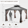 Costway 12ft X 10ft Hardtop Gazebo 2-tier Outdoor Galvanized Steel Canopy Brown