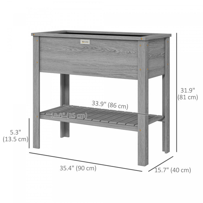 Outsunny Wooden Raised Garden Bed With Storage Shelf Grey