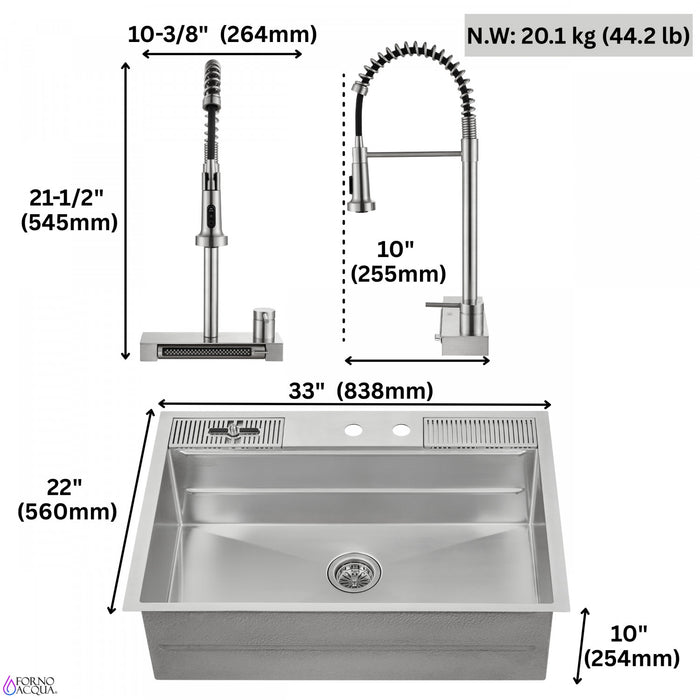 MultiSINK 33 in. Dual Mounted 3-Level Workstation Kitchen Sink, Faucet, Glass Rinser,Stainless Steel - E-XP31 Laundry Combo