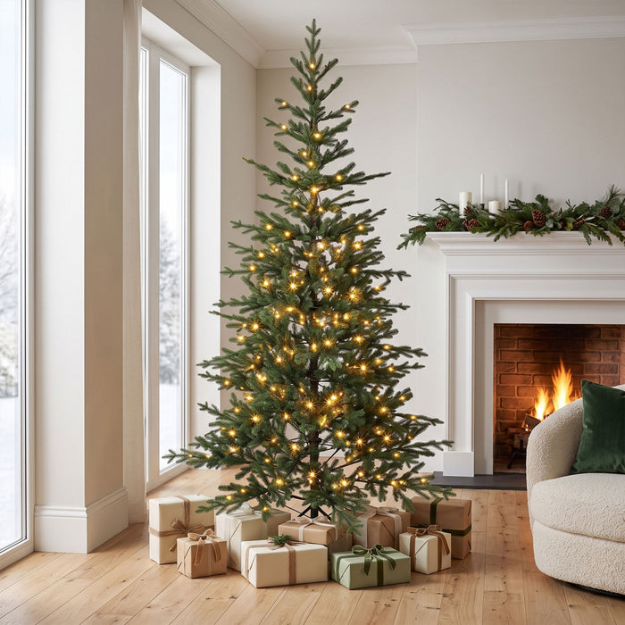 HOMCOM 7ft Prelit Sparse Christmas Tree with Downswept Hinges, Green