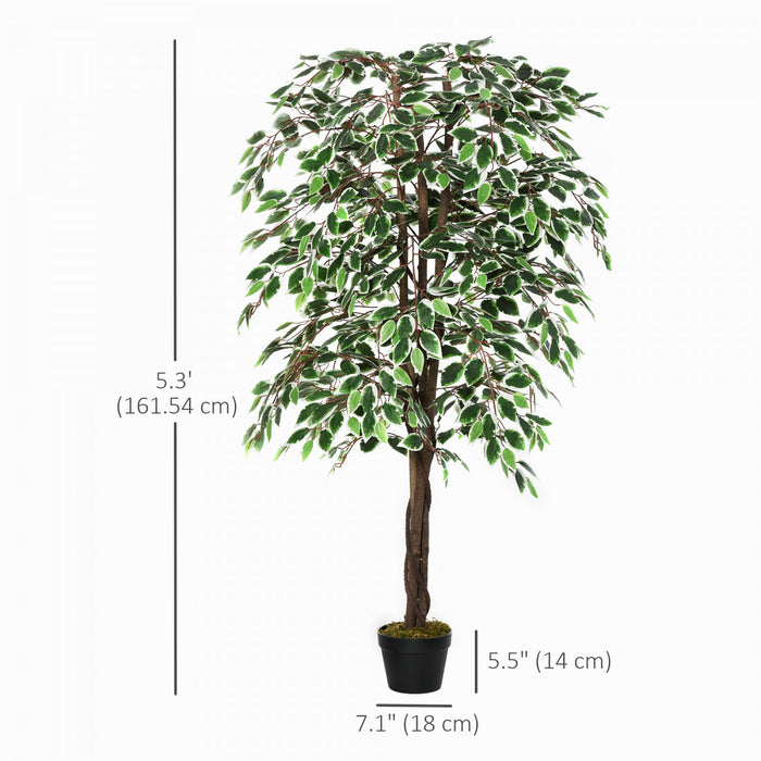 Outsunny 5.3ft Potted Artificial Tree Ficus for Indoor Home Decor