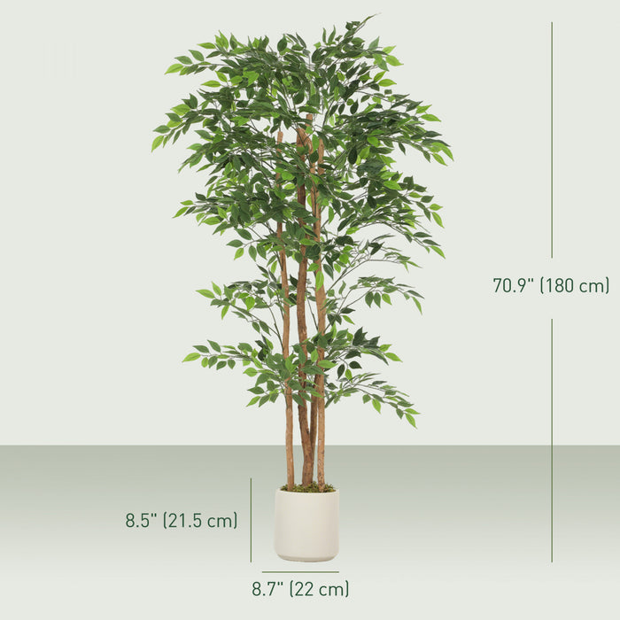 HOMCOM 6FT Artificial Banyan Tree, Set of 2 Artificial Plant for Home Decor