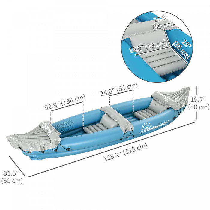 Outsunny 2-Person Inflatable Kayak Boat, Canoe Set With Air Pump, Blue