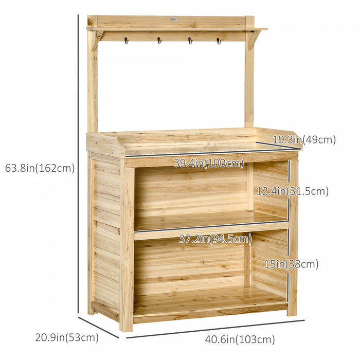 Outsunny Garden Potting Bench Table W/ Galvanized Metal Tabletop, Shelves