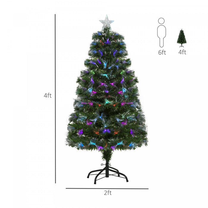 Homcom 4ft Pre-lit Optic Fiber Artificial Christmas Tree With Top Star, 130 Branch Tips And Led Lights