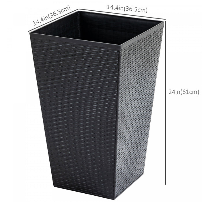 Outsunny Set Of 3 Tall Planters With Drainage Hole, Outdoor & Indoor Flower Pot Set For Front Door, Entryway, Patio And Deck, Black