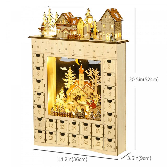 Homcom Christmas Advent Calendar, Wooden 24 Dasys Countdown To Christmas