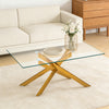 Olivia 39.37" Rectangular Glass Coffee Table with Stylish Metal Legs,Gold | Table basse rectangulaire en verre de 39,37" Olivia avec pieds metalliques elegants, doree