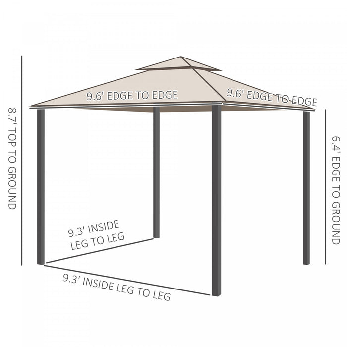Outsunny 10' X 10' Patio Gazebo Outdoor Pavilion 2 Tire Roof Canopy Shelter Garden Event Party Tent Yard Sun Shade Steel Frame W/ Mosquito Netting, Brown