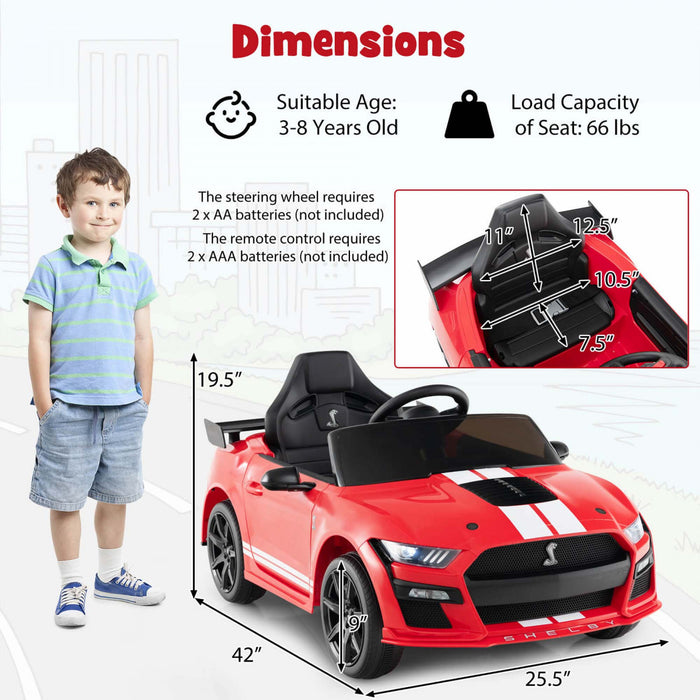 Costway 12v Licensed Ford Mustang Shelby Gt500 Kids Ride On Car With Remote Control Red