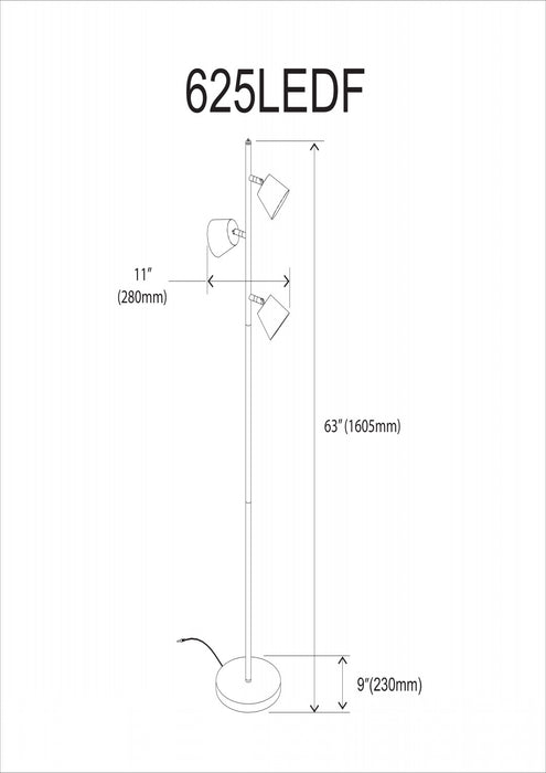 Dainolite Modern 3 Light LED Floor Lamp Matte Black Finish