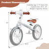Honeyjoy 12" Balance Bike 2 Wheels Children's Bicycle With Adjustable Seat White