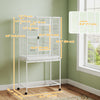 PawHut 64" Large Bird Cage, Rolling Metal Parrot Cage, Bird House with Detachable Rolling Stand, Storage Shelf, Wood Perch, Food Container, 32" x 19" x 64", White