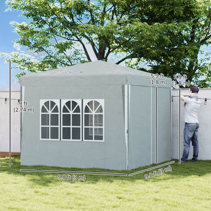 Outsunny 10' X 10' Pop-up Canopy Tent, Sidewalls, Carry Bag Included, Grey