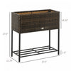 Outsunny Elevated Rattan Raised Garden Bed With Tool Storage Shelf