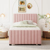 Ethan Space-Saving Velvet Upholstered Platform Bed with Trundle,Twin Size,Pink Twin Bed | Lit plateforme Ethan rembourre en velours, gain de place, avec tiroir gigogne, taille simple, rose