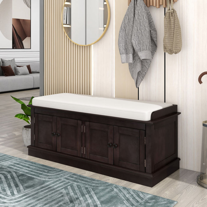 Daniel Solid Wood Storage Bench With 4-door Shoe Cabinet With Adjustable Shelves - Espresso
