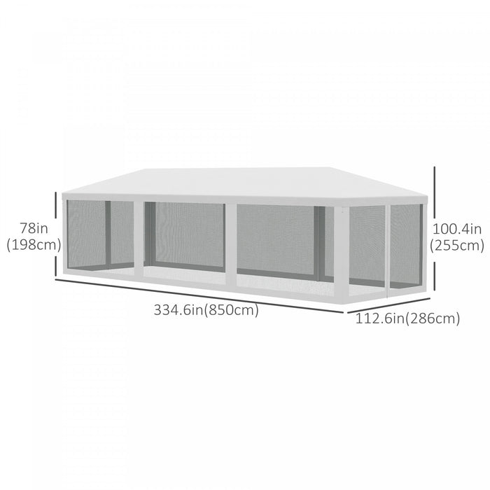 Outsunny 10' X 28' Party Tent Outdoor Canopy Garden Sun Shade With 8 Mosquito Mesh Netting And Zipper Door, White